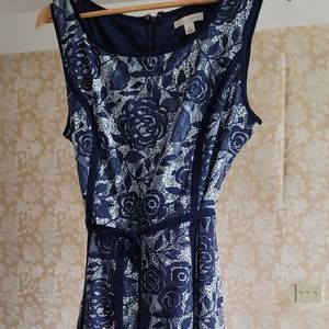 Blue and white lace sleeveless dress. Size 16